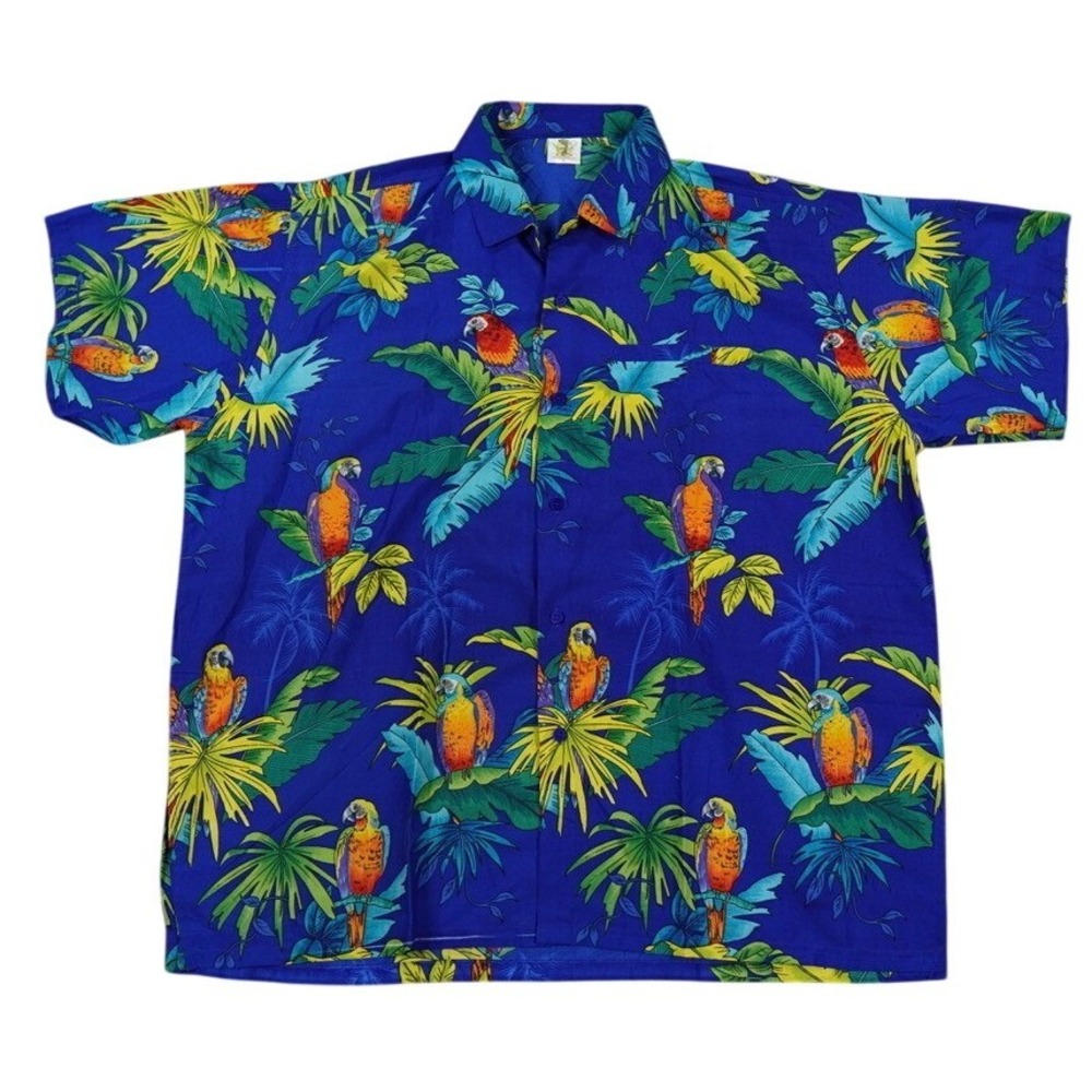 Barefoot Attitude‎ Tropical Parrot  Camp Shirt Mens XL Blue Hawaiian Button Down